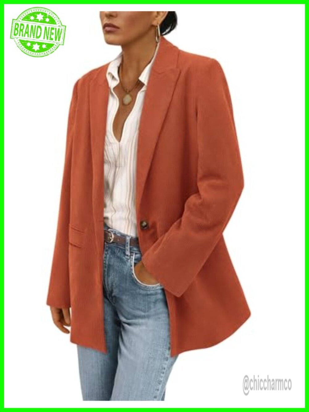 Corduroy Blazer Jacket Button Front Collared Business Casual